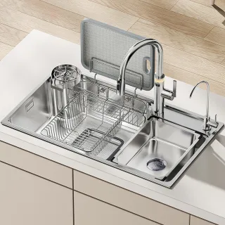 【新川】日式不鏽鋼水槽 雙層大單槽水槽(廚房洗菜盆 多功能水槽 廚房水槽 洗手台)