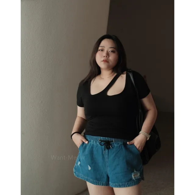 【Want-Meow】90公斤可/免穿內衣!不對襯短袖圓領素色bra T/braT恤(大尺碼/加大碼/bra T恤/bra T-Shirt)