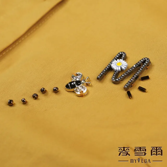【MYVEGA 麥雪爾】純棉水鑽M字蜜蜂打摺七分袖傘狀襯衫-黃