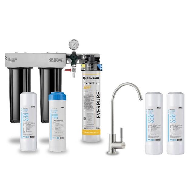 【EVERPURE 愛惠浦】櫥下型 PURVIVE Trio-4H2三道式生飲淨水器(升級不鏽鋼龍頭/前置樹脂+中空絲膜)