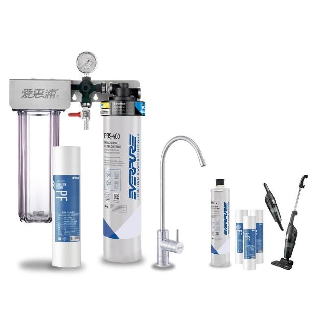 【EVERPURE 愛惠浦】櫥下型 PURVIVE Duo-PBS400無鉛龍頭兩道式生飲淨水器+備用主濾芯(前置PP)