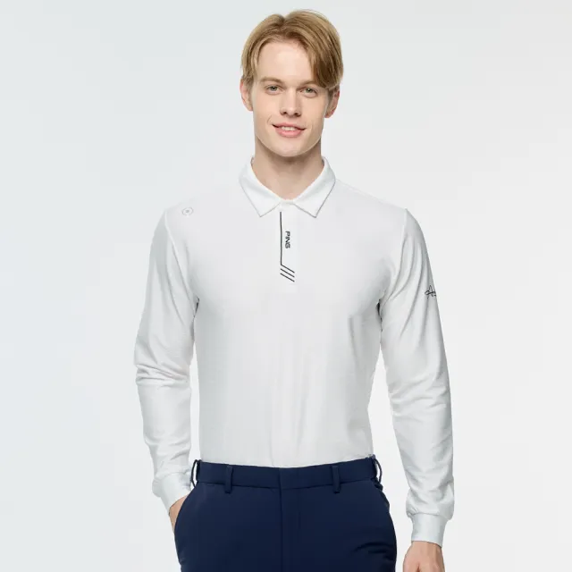 【PING】男款暗釦吸濕排汗薄長袖POLO衫-白(GOLF/高爾夫球衫/PA25209-87)