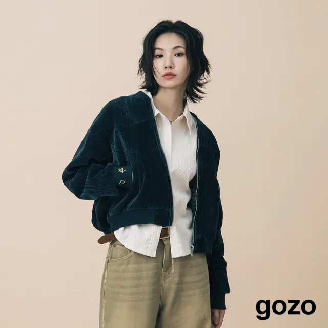 【gozo】A｜復古條絨袖口繡花棒球外套(兩色)