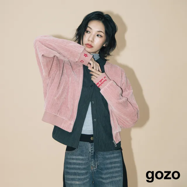 【gozo】A｜復古條絨袖口繡花棒球外套(兩色)