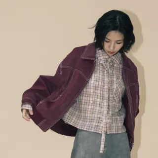 【gozo】A｜復古仿麂皮壓線廓型雙向拉鍊外套(兩色)