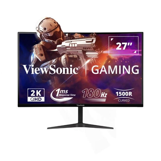 【ViewSonic 優派】雷蛇白色有線電競滑鼠組★VX2718-2KPC-mhd 27型 VA 2K 180Hz曲面電競螢幕(內建喇叭)