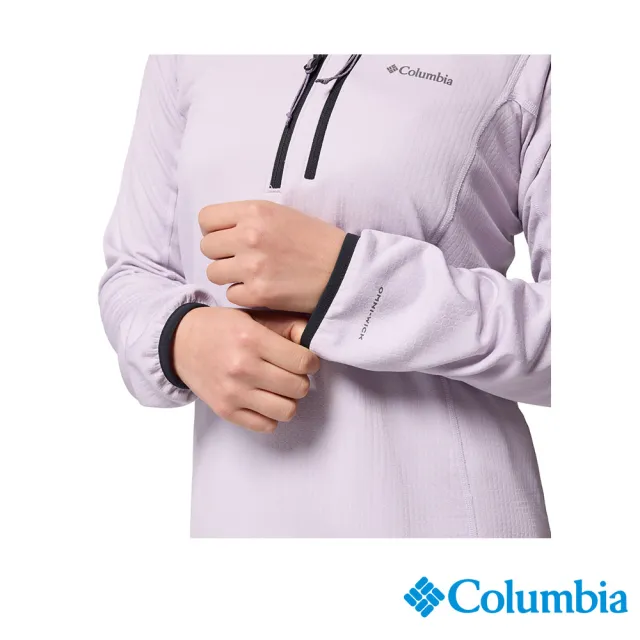 【Columbia 哥倫比亞】女款-快排半開襟刷毛長袖上衣-Essential Hike™-淡紫色(UAK89230AZ/JF)