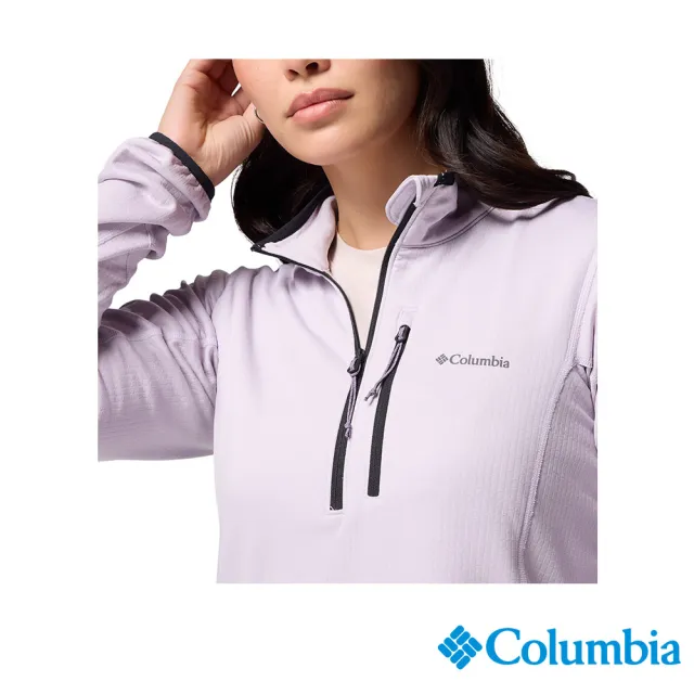 【Columbia 哥倫比亞】女款-快排半開襟刷毛長袖上衣-Essential Hike™-淡紫色(UAK89230AZ/JF)