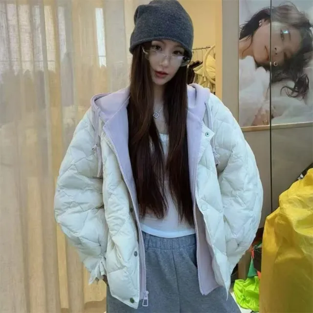 【巴黎精品】頂級真羽絨外套90%鴨絨羽絨衣秋冬外套上衣大碼休閒女裝(假兩件衛衣菱格羽5色n1lr76)
