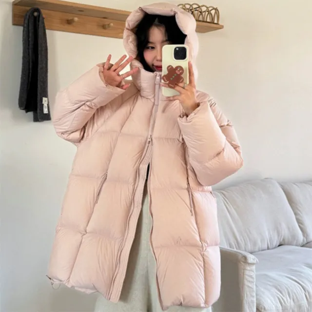 【巴黎精品】頂級真羽絨外套90%鴨絨羽絨衣秋冬外套上衣大碼休閒女裝(連帽清新泡芙長款4色n1lr27)