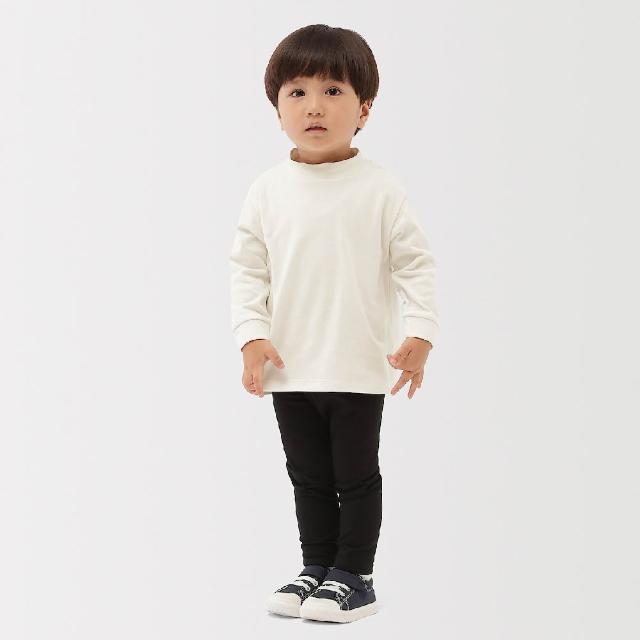 【MUJI 無印良品】幼兒雙面起毛半高領長袖T恤(柔白/灰白/米黃橫紋/煙燻黃橫紋/煙燻藍橫紋/深藍橫紋)