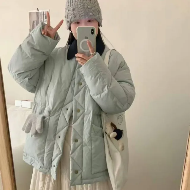 【巴黎精品】頂級真羽絨外套90%鴨絨羽絨衣秋冬外套上衣大碼休閒女裝(翻領減齡學生感4色n1lr33)