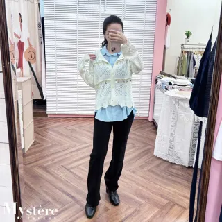 【my stere 我的時尚秘境】雙11 鏤空菱格開襟針織外套 四色可選(粗針織上衣 貝殼裝飾 設計針織