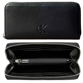 【Calvin Klein 凱文克萊】壓印LOGO 荔枝皮革多卡長夾-白色禮盒組(CK長夾 黑色 男女通用 女生皮包)