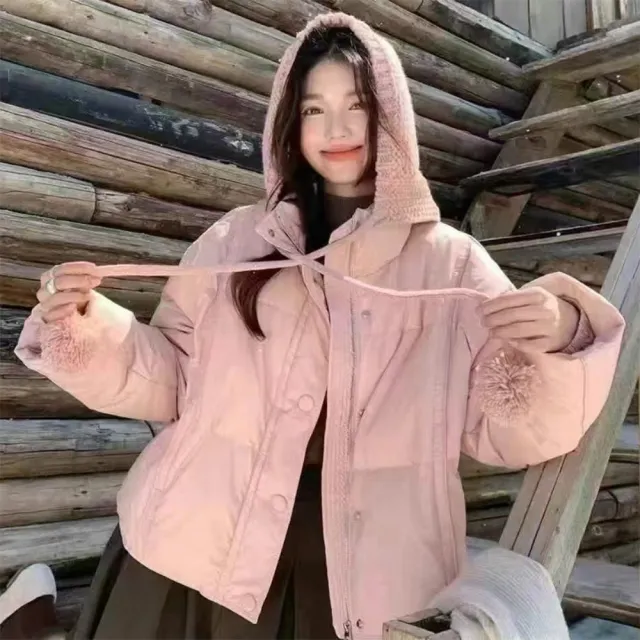 【巴黎精品】頂級真羽絨外套90%鴨絨羽絨衣秋冬外套上衣大碼休閒女裝(針織帽拼接寬鬆5色n1lr56)