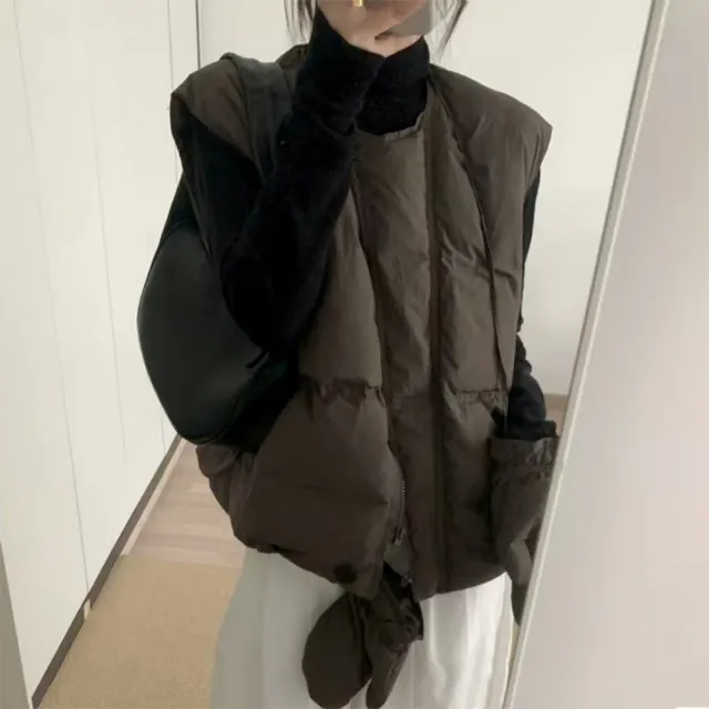 【巴黎精品】頂級真羽絨背心90%鴨絨羽絨衣秋冬外套上衣大碼休閒女裝(圓領附手套短款5色n1lr46)
