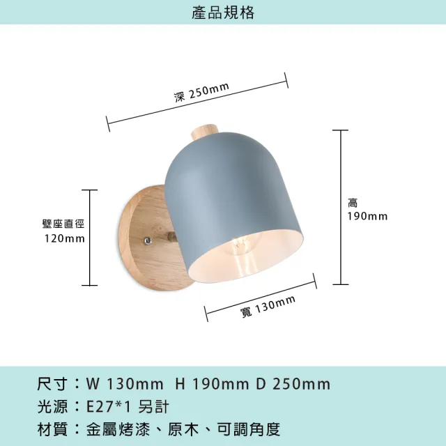 【罩大燈飾】E27*1燈頭 壁燈(牆壁燈 金屬烤漆 原木 可調角度 北歐 造型燈飾)