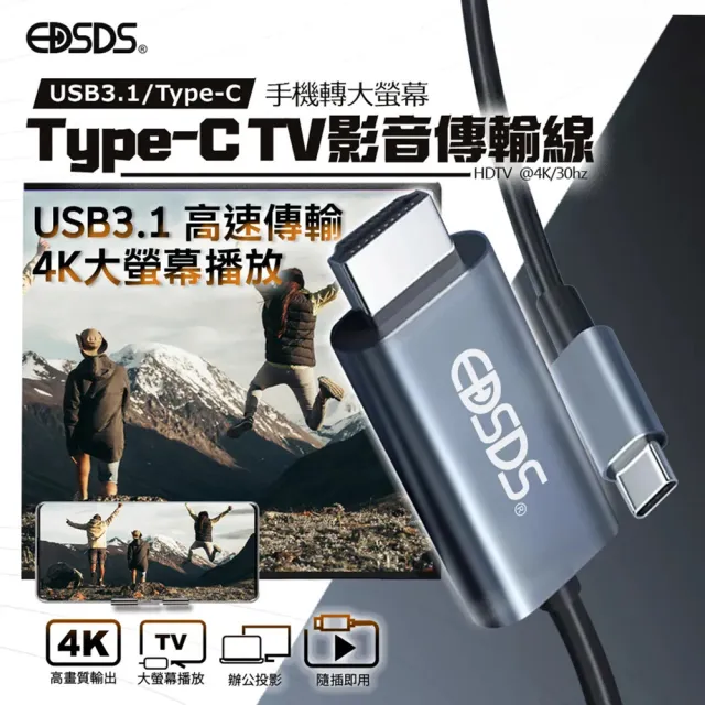 【EDSDS】Type-C to HDMI 影音傳輸線 2M(USB-C)