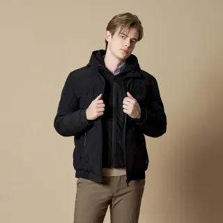 【pierre cardin 皮爾卡登】商務休閒 男款 都會休閒連帽羽絨夾克外套-黑色(5245771-99)