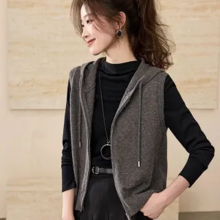 【MsMore】百搭疊穿連帽針織柔軟保暖背心外套#126391(灰)