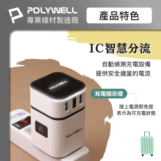 【POLYWELL】保固一年 多合一萬國轉接頭 100V~240V通用(旅行轉接頭 萬用轉接頭 旅用充電器)