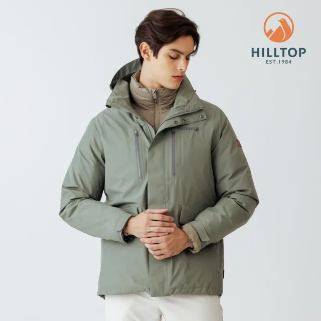 【Hilltop 山頂鳥】GORE-TEX二合一 防水透氣石墨烯蓄熱羽絨可拆袖短大衣外套 男款 綠色｜PF22XM30ECMN