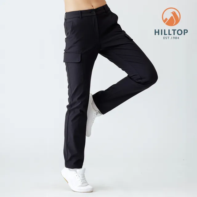 【Hilltop 山頂鳥】超潑水施華洛世奇水鑽撞釘保暖彈性長褲 女款 黑｜PH31XFQ9ECA0
