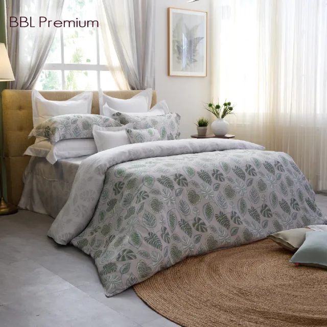【BBL Premium】100%天絲印花兩用被床包組-綠意流光-葉影(雙人)