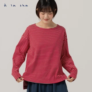 【a la sha】條紋寬版長袖上衣