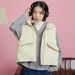 【gozo】蓬蓬口袋超Q立領羽絨背心(兩色)