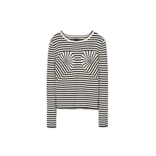 【MARC JACOBS】MJ 黑白條紋拼接圓領上衣