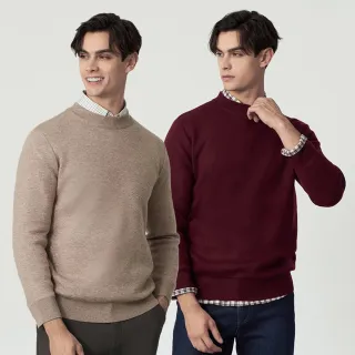 【pierre cardin 皮爾卡登】網路獨家 男款 簡約圓領修身針織毛衣長袖上衣(多色任選)