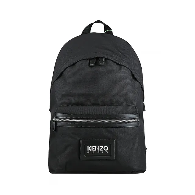 【KENZO】KENZO GRAPHY皮革英文LOGO尼龍拉鍊後背包(黑)