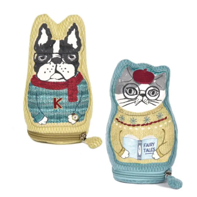 【Kusuguru Japan】雙11 日本眼鏡貓 零錢包 筆袋 毛茸茸立體造型萬用小物隨身包 -Animal Mode系