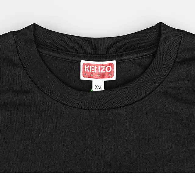 【KENZO】KENZO Happy Tiger藍色繡字LOGO針繡老虎頭布章純棉短袖T恤(男款/黑)