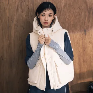 【gozo】大口袋立體廓型連帽羽絨背心(兩色)