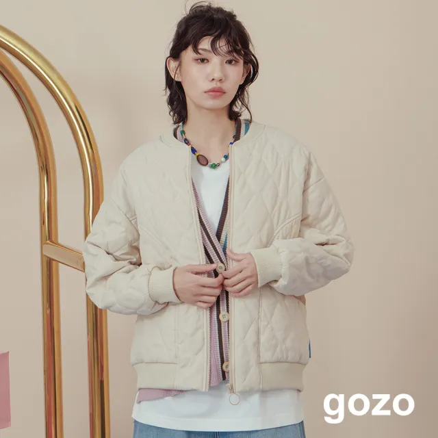 【gozo】口袋配色菱格壓紋鋪棉外套(三色)