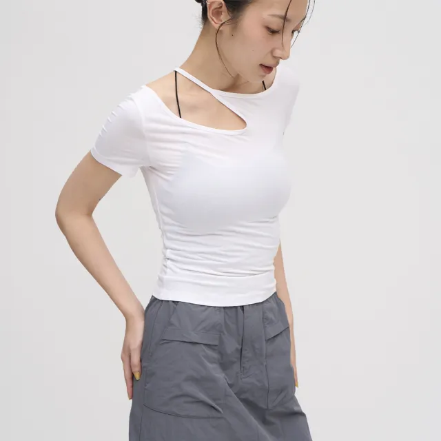 【plain-me】SAAKO 女上衣 短袖 女裝 女生內搭 女生短袖 繞頸親膚彈力_SAA0025-242