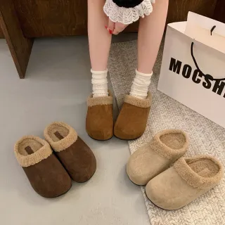 【Alberta】跟高3cm 厚底拖鞋 復古加絨保暖毛毛包頭拖鞋 穆勒鞋 懶人鞋 休閒鞋 3色