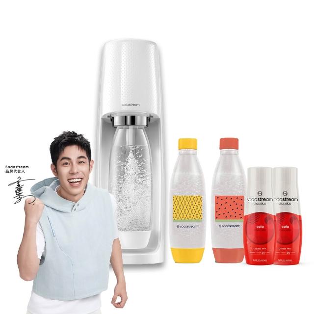 【Sodastream-可樂水瓶組】時尚風自動扣瓶氣泡水機Spirit(白)(含內附共3個水瓶)