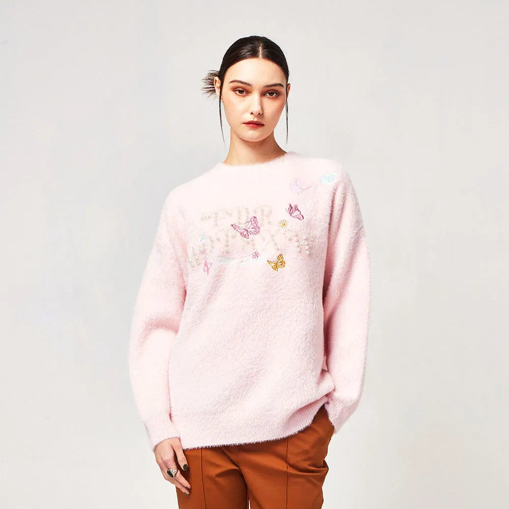 【MON’S】蝶舞珍珠慵懶風針織上衣(直)