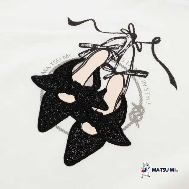 【MATSUMi】簡約優雅撞色微閃高跟鞋刺繡長袖上衣