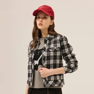 【ILEY 伊蕾】復古格紋兩穿外套式短版襯衫(黑；M-XL；1253611502)