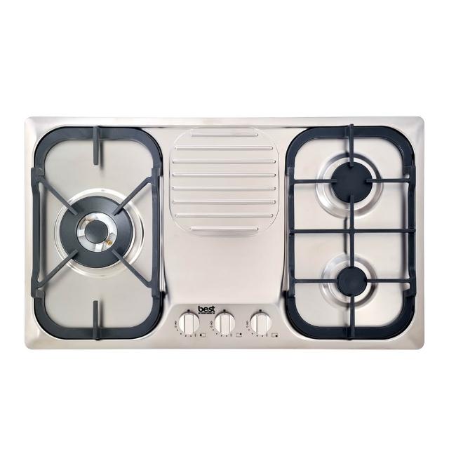 Best 貝斯特 GH7050 三口瓦斯爐臺採用不鏽鋼爐臺材質，耐用防鏽；傳統外擴火焰設計，提供均勻加熱；電子連續點火，操作簡單安全。機體尺寸730×430×45mm，挖孔尺寸704×412mm，適合各種廚房安裝。支援天然瓦斯及液化瓦斯，瓦斯消耗量8~9kW，能源效率第四級，BSMI認證T31228，保固1年（不含安裝）。