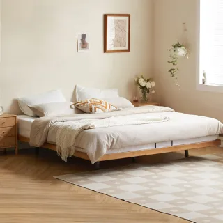 【hoi! 好好生活】WH沐風橡膠木實木懸浮雙人床架150x190 原木色