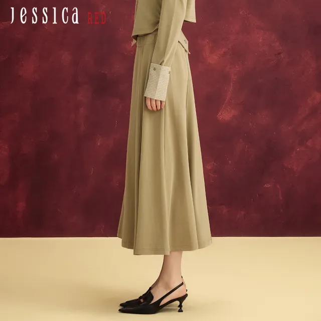 【Jessica Red】寬鬆舒適百搭高腰鬆緊腰長裙R54D01（綠/灰/棕）