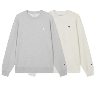 【Champion】官方直營-男款- RETRO CAMPUS 小C刺繡素面長袖大學T-米色/灰色(U5CSWSM058)