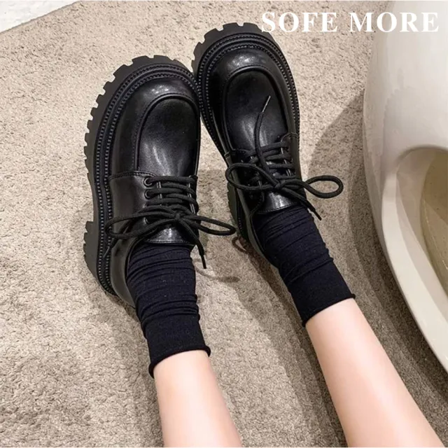 【SOFE MORE】皮鞋 樂福鞋 厚底小皮鞋女 厚底牛津鞋 軟皮圓頭鞋(厚底皮鞋)
