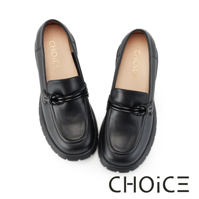 【CHOiCE】經典牛皮扭結厚底樂福鞋(黑色)