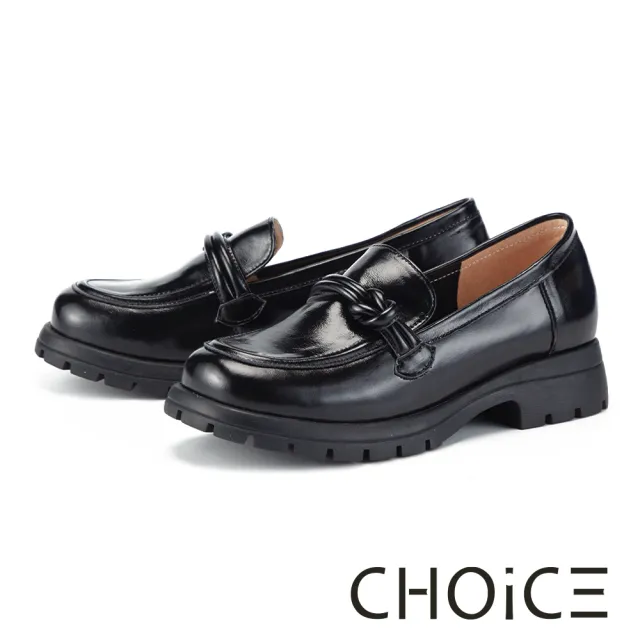 【CHOiCE】經典牛皮扭結厚底樂福鞋(亮黑)